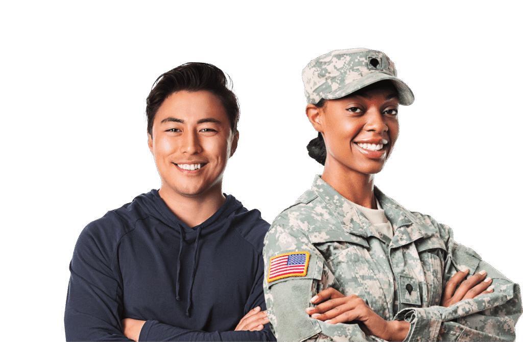 man smiling woman smiling in uniform